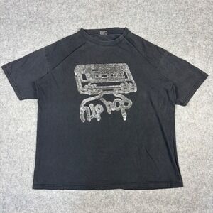 Gemrock Mens XL Black Hip Hop Cassette Tape Graphic T-Shirt Cotton Raglan Tee
